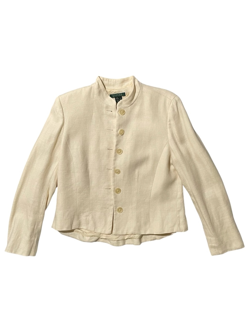 RALPH LAUREN Cream Linen Shoulder Pad Jacket US 10 - Picture 3 of 12